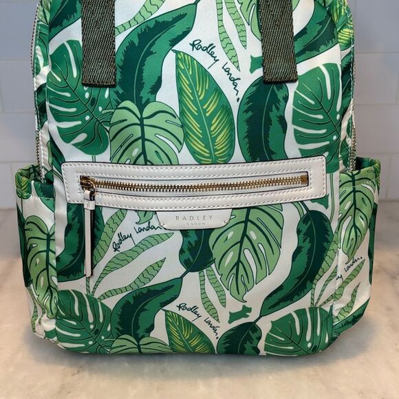 Radley London Maple Cross Palm Print Medium Zip Top Backpack Green White Gold main image 4